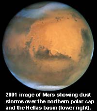 HST image of Mars showing dust storms